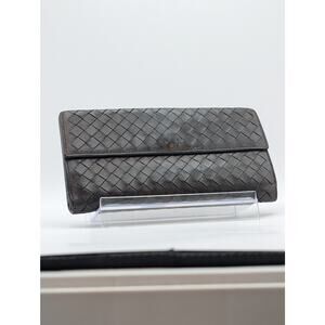 Authentic Bottega Veneta Intrecciato Bifold Long Wallet – Dark Brown